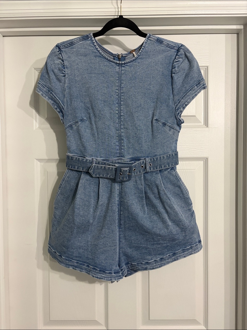 Free People x REVOLVE Charlotte Denim Romper in Light Fade Wash XS